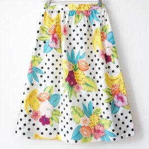 Vintage Tropical Fruit Polka Dot A-Line Skirt Size 4 Made in USA Quirky Kitschy